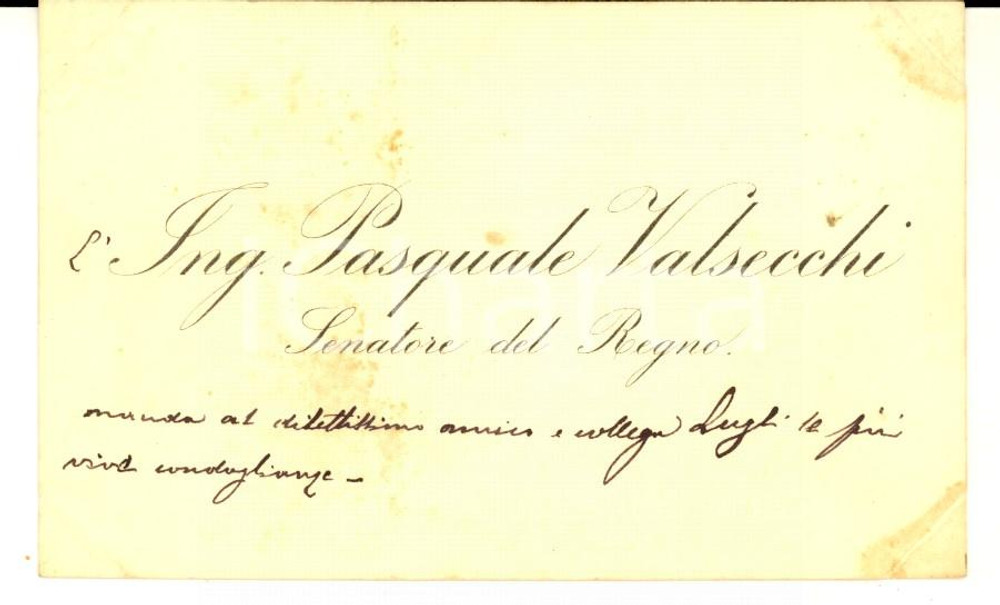 Autografo originale 1890 ca ROMA Biglietto da visita senatore Pasquale VALSECCHI  Autografo 1