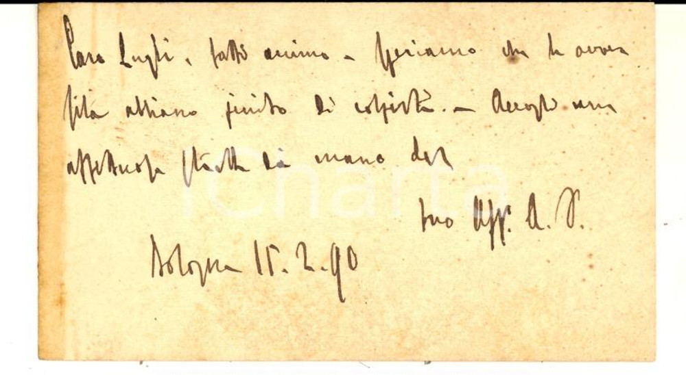 Autografo originale 1890 BOLOGNA Deputato Attilio VELINI  Biglietto da visita per lutto  AUTOGRAFO 1