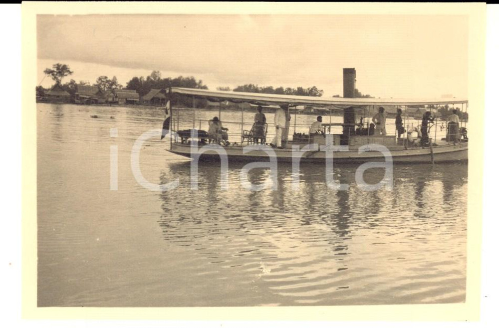 Fotografia d epoca originale 1925 BANGKOK THAILANDIA Una gita in battello sul fiume  Foto 11x8 cm 1