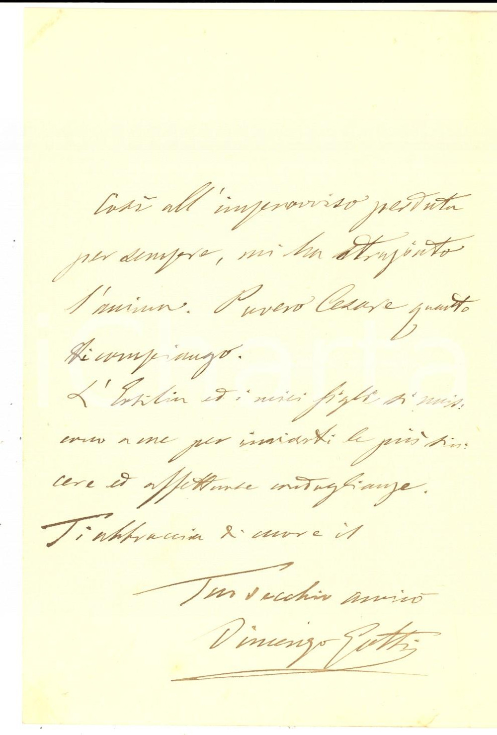 Autografo originale 1888 BOLOGNA Lettera prof. Vincenzo GOTTI per condoglianze  Autografo 1