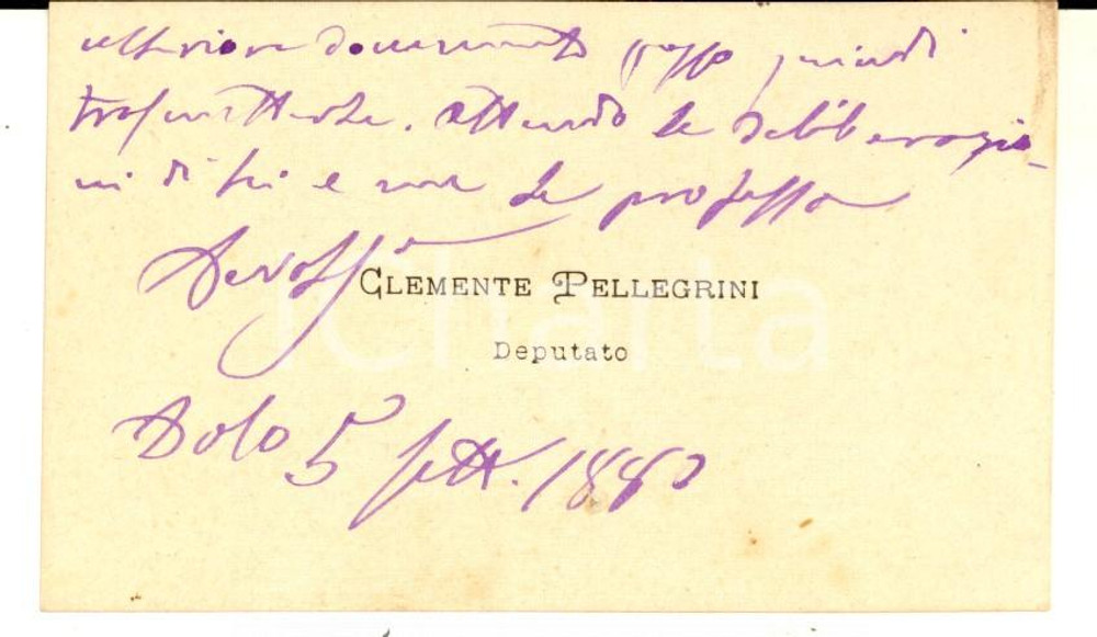 Oggetto da collezione cartaceo 1880 DOLO Deputato Clemente PELLEGRINI  Biglietto da visita AUTOGRAFO 1
