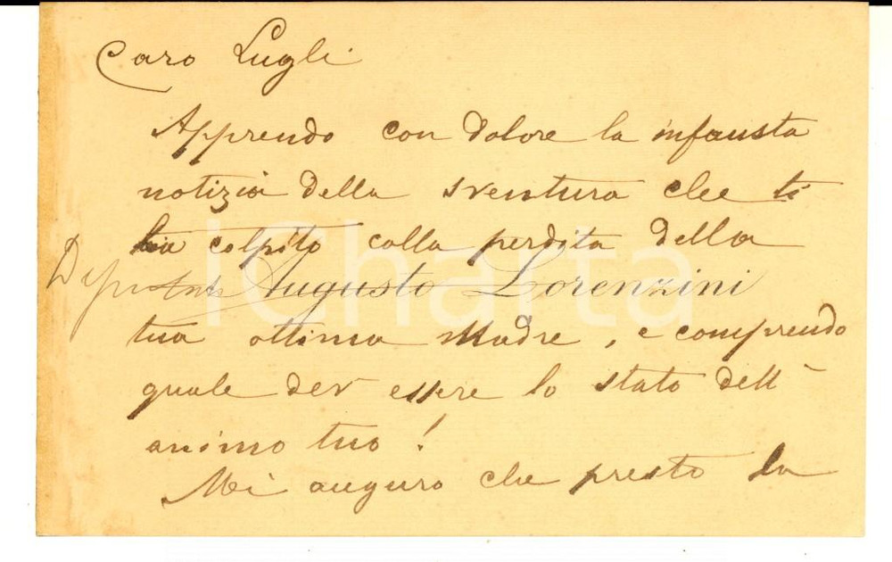 1890 ca ROMA Deputato Augusto LORENZINI - Biglietto da visita AUTOGRAFO lutto