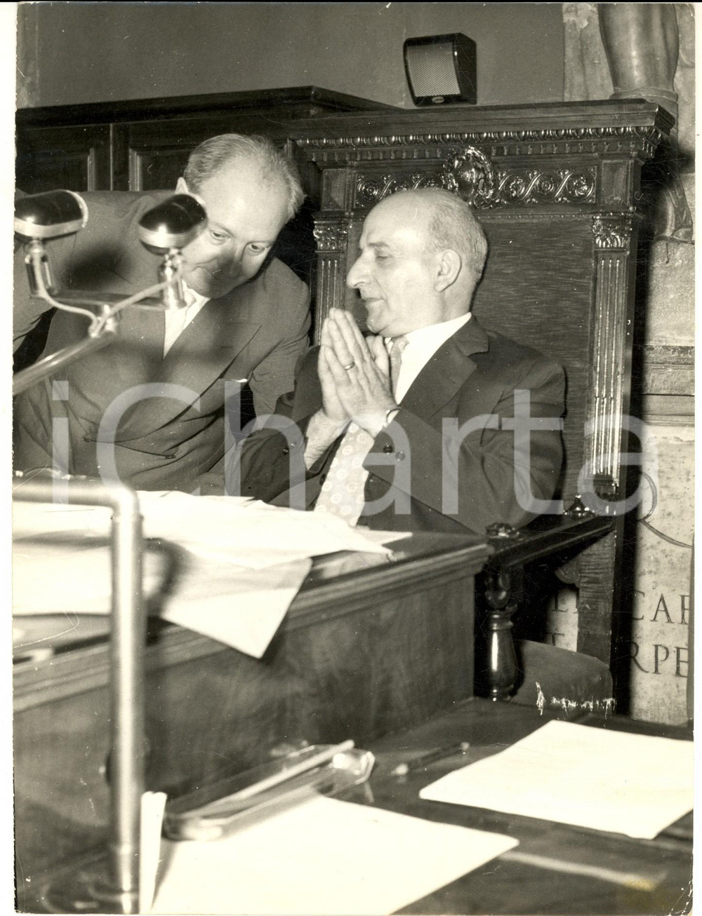 1956 ROMA Giuseppe SARAGAT con il neoeletto sindaco Umberto TUPINI *Foto 18x24