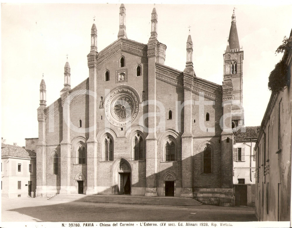 Fotografia d epoca originale 1935 ca PAVIA Facciata chiesa di Santa Maria del Carmine Foto artistica ALINARI 1