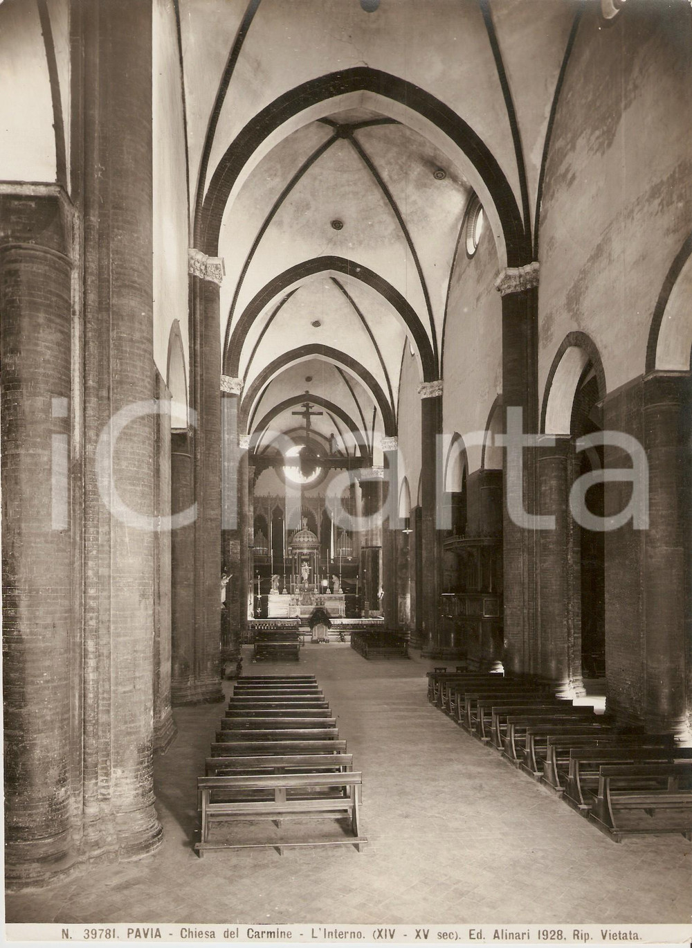 Fotografia d epoca originale 1935 ca PAVIA Chiesa di Santa Maria del Carmine  Navata Foto artistica ALINARI 1