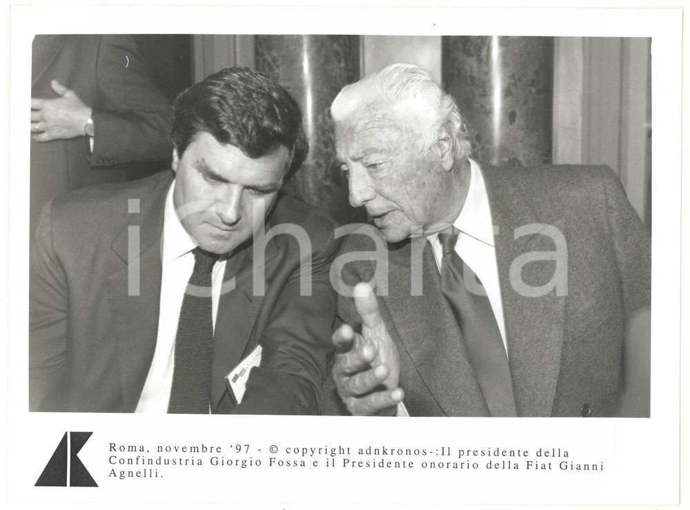 Fotografia d epoca originale 1997 ROMA Conversazione tra Gianni AGNELLI e Giorgio FOSSA Foto 24x17 cm 1