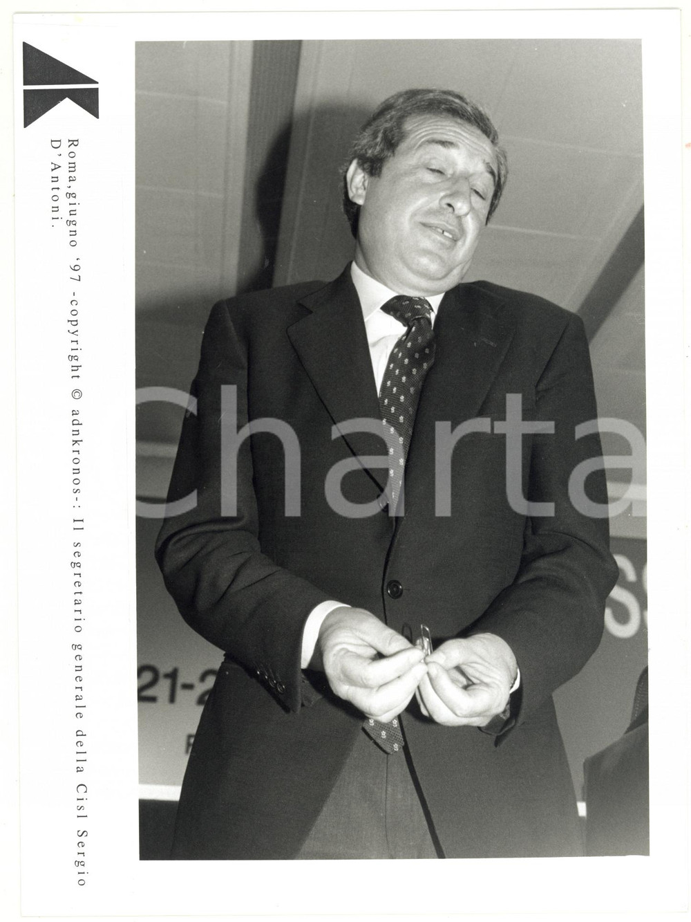 Fotografia d epoca originale 1997 ROMA Ritratto di Sergio D ANTONI segretario generale CISL Foto 17x24 cm 1