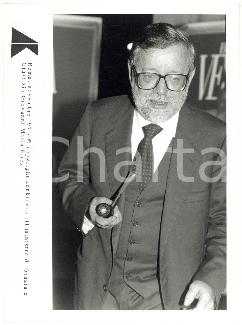 Fotografia d epoca originale 1997 ROMA Ritratto del ministro Giovanni Maria FLICK con pipa Foto 17x24 cm 1