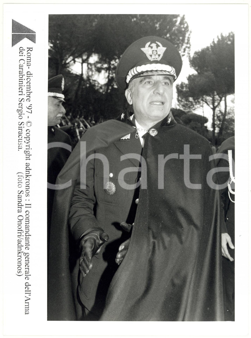 Fotografia d epoca originale 1997 ROMA Sergio SIRACUSA comandante dell Arma dei Carabinieri Foto 17x24 cm 1