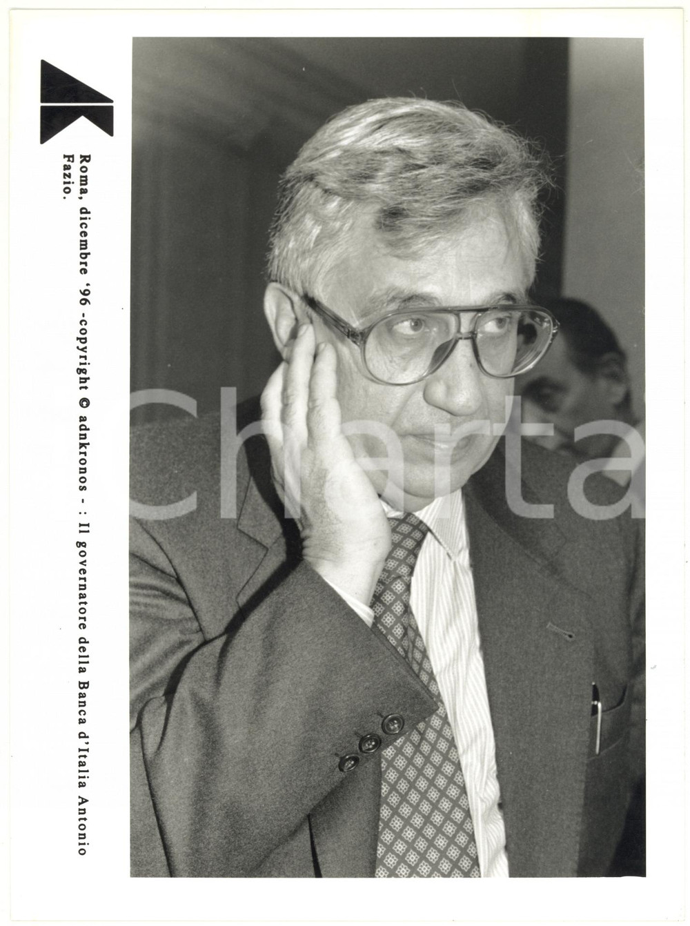 Fotografia d epoca originale 1996 ROMA Ritratto di Antonio FAZIO governatore della Banca d Italia Foto 17x24 1
