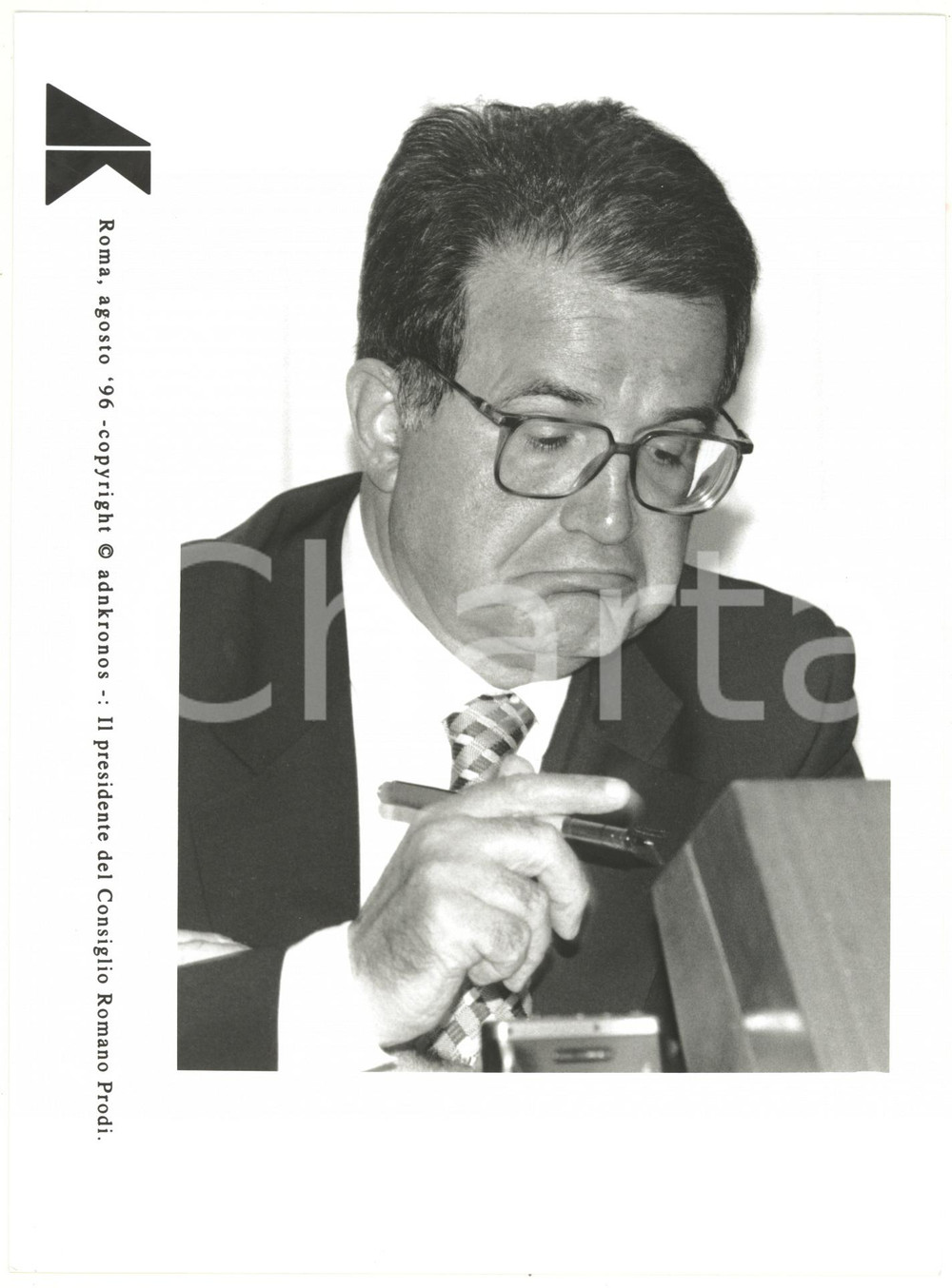 Fotografia d epoca originale 1996 ROMA Ritratto di Romano PRODI presidente del Consiglio Foto 17x24 cm 1