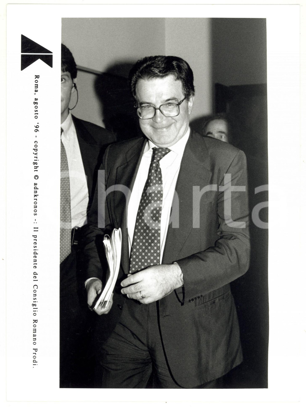Fotografia d epoca originale 1996 ROMA Ritratto presidente Romano PRODI sorridente Foto 17x24 cm 1