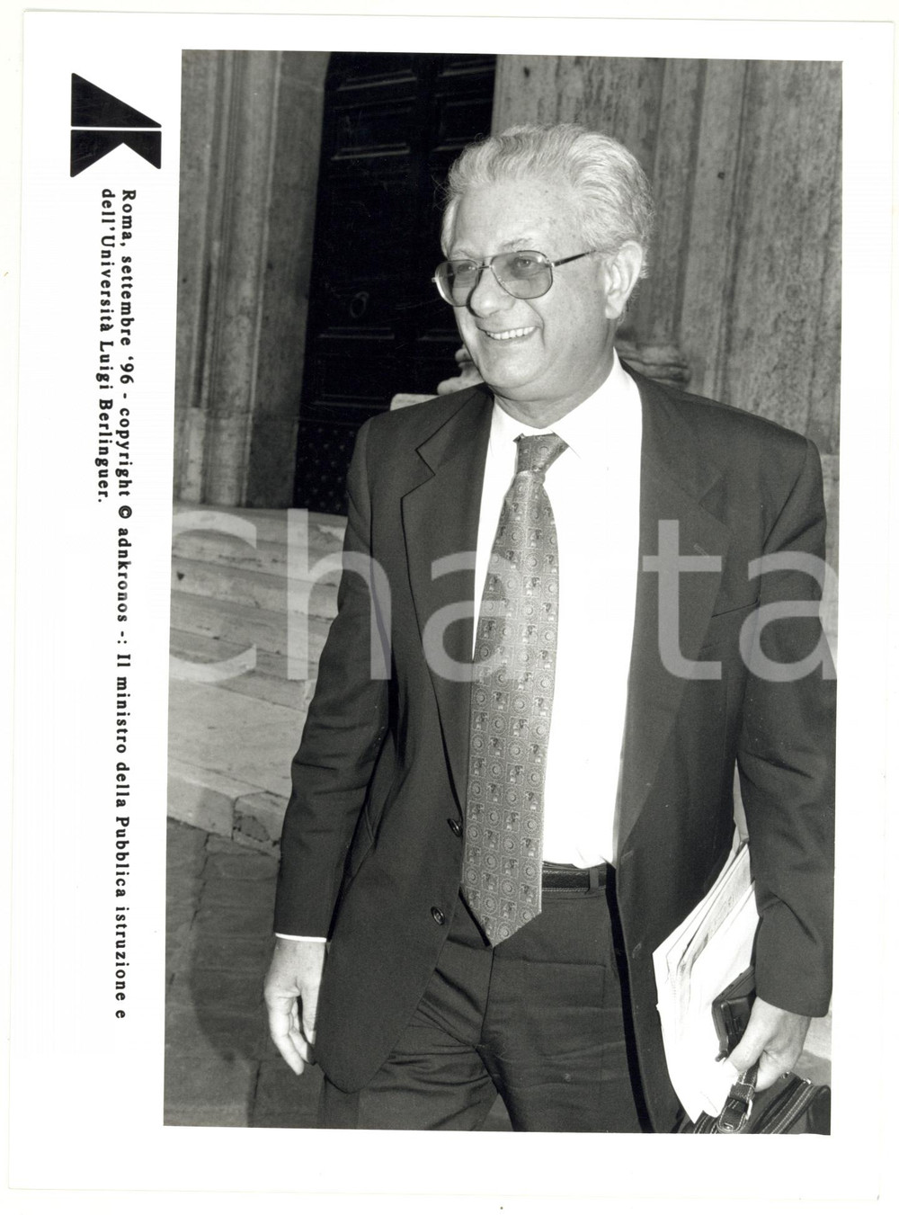1996 ROMA Luigi BERLINGUER ministro Pubblica Istruzione e Università *Foto 17x24