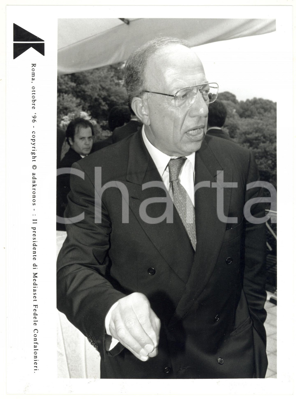 Fotografia d epoca originale 1996 ROMA Ritratto di Fedele CONFALONIERI presidente MEDIASET Foto 17x24 cm 1