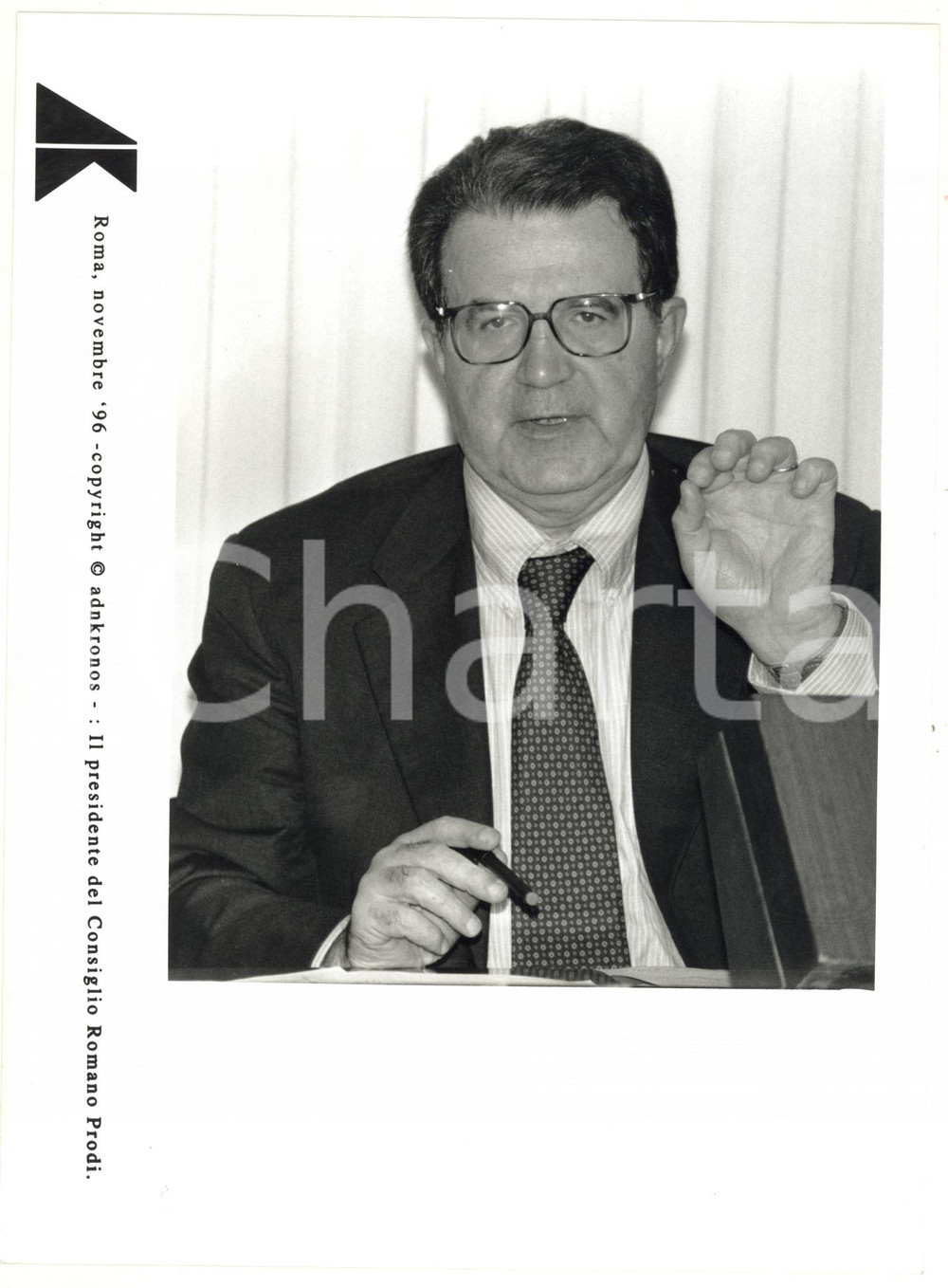 Fotografia d epoca originale 1996 ROMA Ritratto del presidente del Consiglio Romano PRODI  Foto 17x24 cm 1