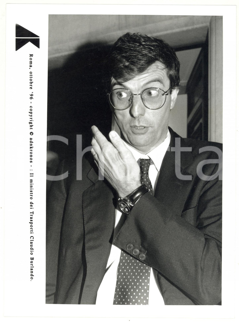 Fotografia d epoca originale 1996 ROMA Claudio BURLANDO ministro dei Trasporti Fotografia 17x24 cm 1