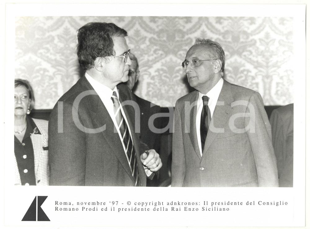 Fotografia d epoca originale 1997 ROMA Romano PRODI con Enzo SICILIANO presidente RAI Foto 24x17 cm 1