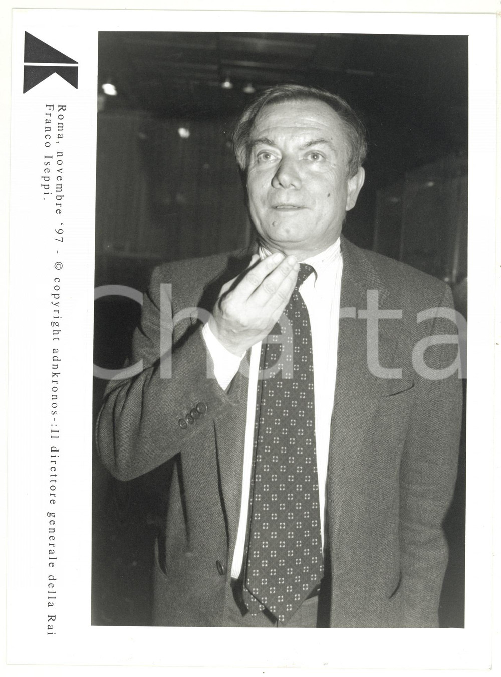 Fotografia d epoca originale 1997 ROMA Ritratto di Franco ISEPPI direttore generale RAI  Foto 17x24 cm 1