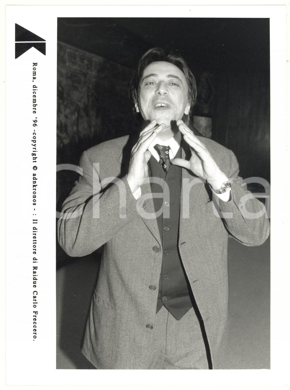 Fotografia d epoca originale 1996 ROMA Ritratto di Carlo FRECCERO direttore di RAI DUE  Foto 17x24 cm 1