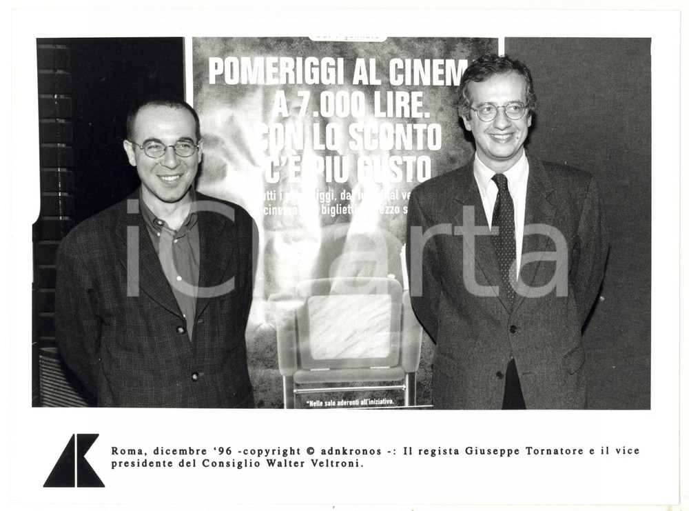 Fotografia d epoca originale 1996 ROMA Giuseppe TORNATORE e Walter VELTRONI presentano i Pomeriggi al Cinema 1