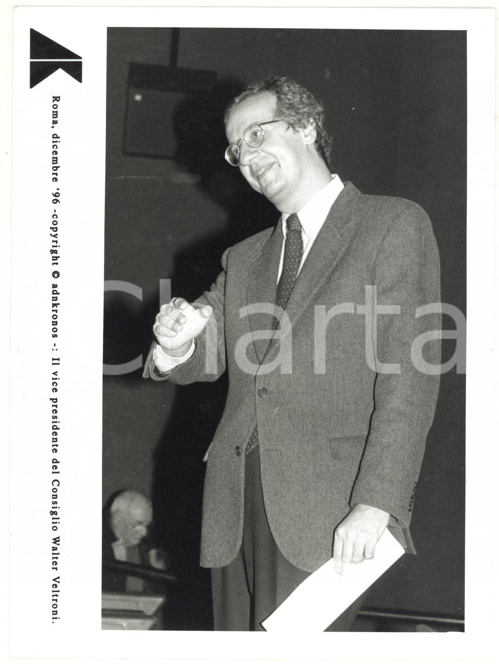 Fotografia d epoca originale 1997 ROMA Walter VELTRONI vice presidente del Consiglio  Foto 17x24 cm 1