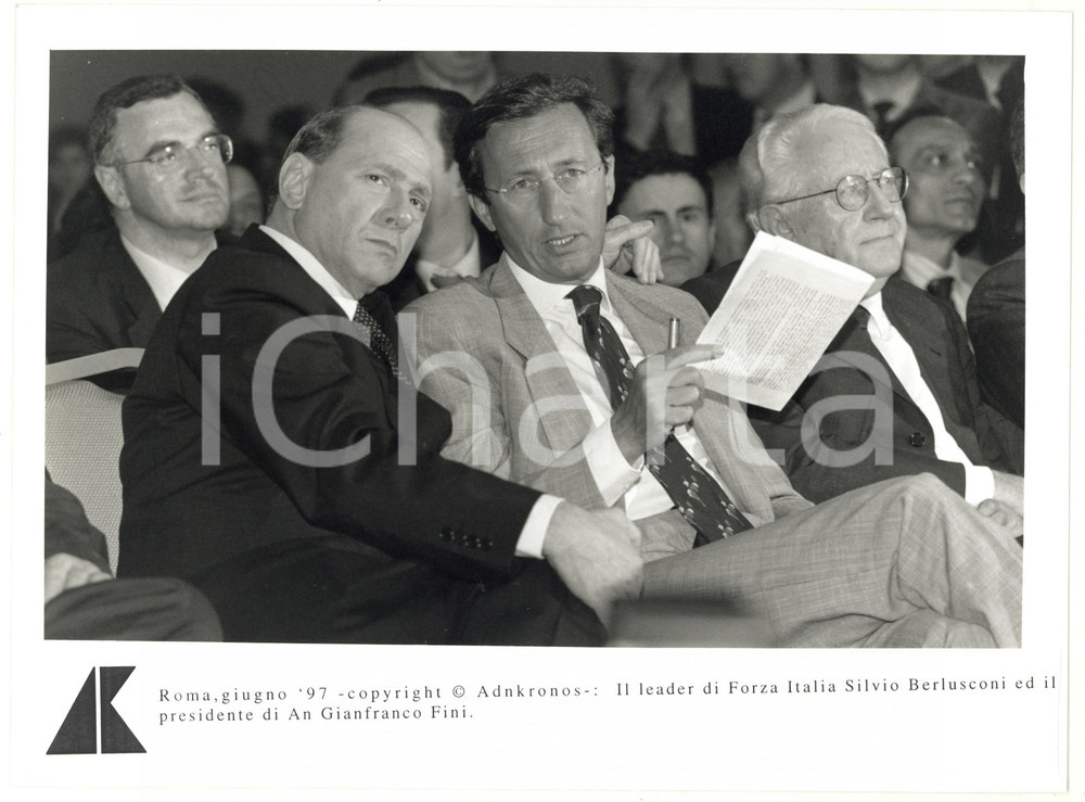 Fotografia d epoca originale 1997 ROMA Silvio BERLUSCONI e Gianfranco FINI durante conferenza  Foto 24x17 1