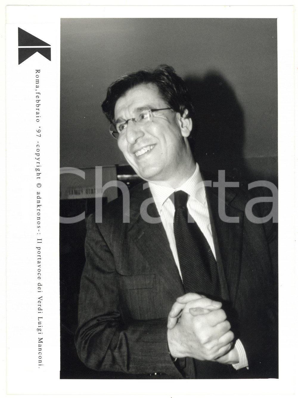 Fotografia d epoca originale 1997 ROMA Ritratto di Luigi MANCONI portavoce dei VERDI  Foto 17x24 cm 1