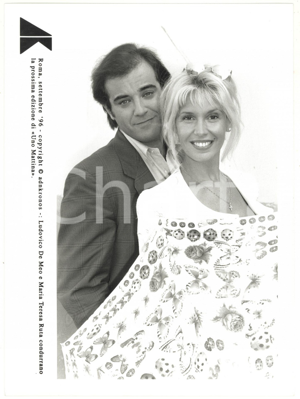 Fotografia d epoca originale 1996 ROMA  RAI Maria Teresa RUTA e Ludovico DI MEO conducono Uno Mattina  FOTO 1