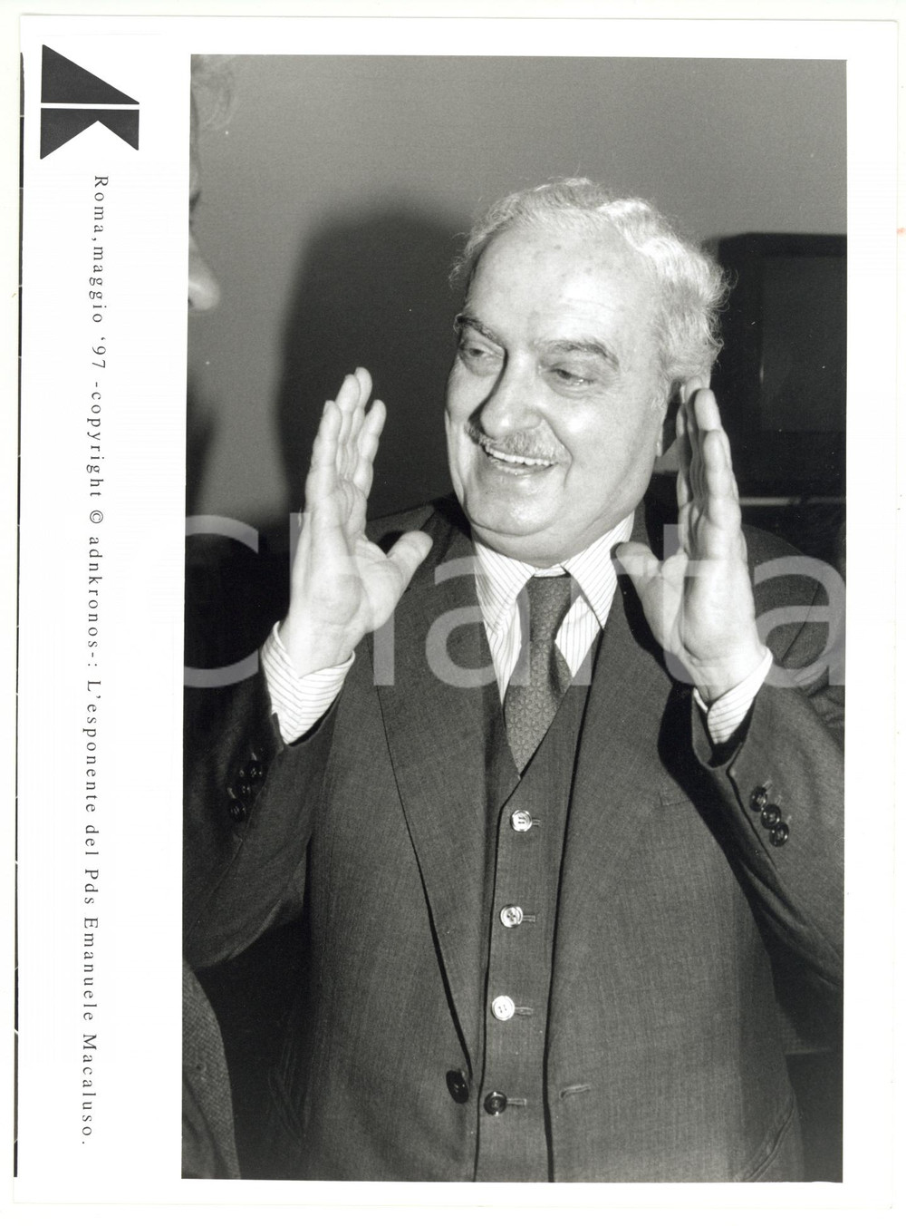 Fotografia d epoca originale 1997 ROMA Emanuele MACALUSO esponente Partito Democratico della Sinistra PDS 1