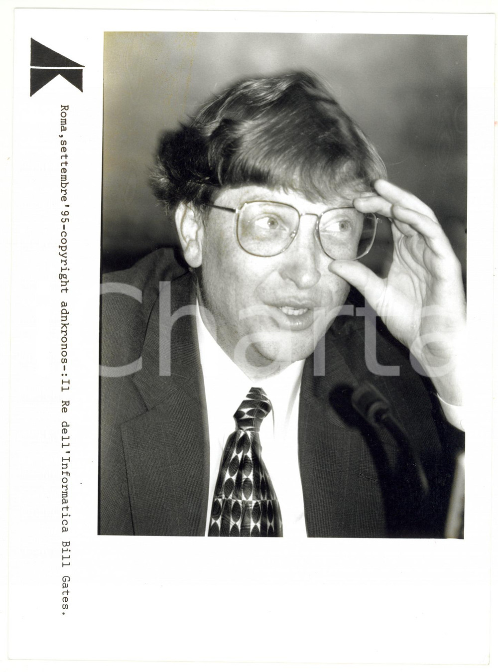 Fotografia d epoca originale 1995 ROMA Ritratto di Bill GATES fondatore di MICROSOFT  Foto 17x24 cm 1