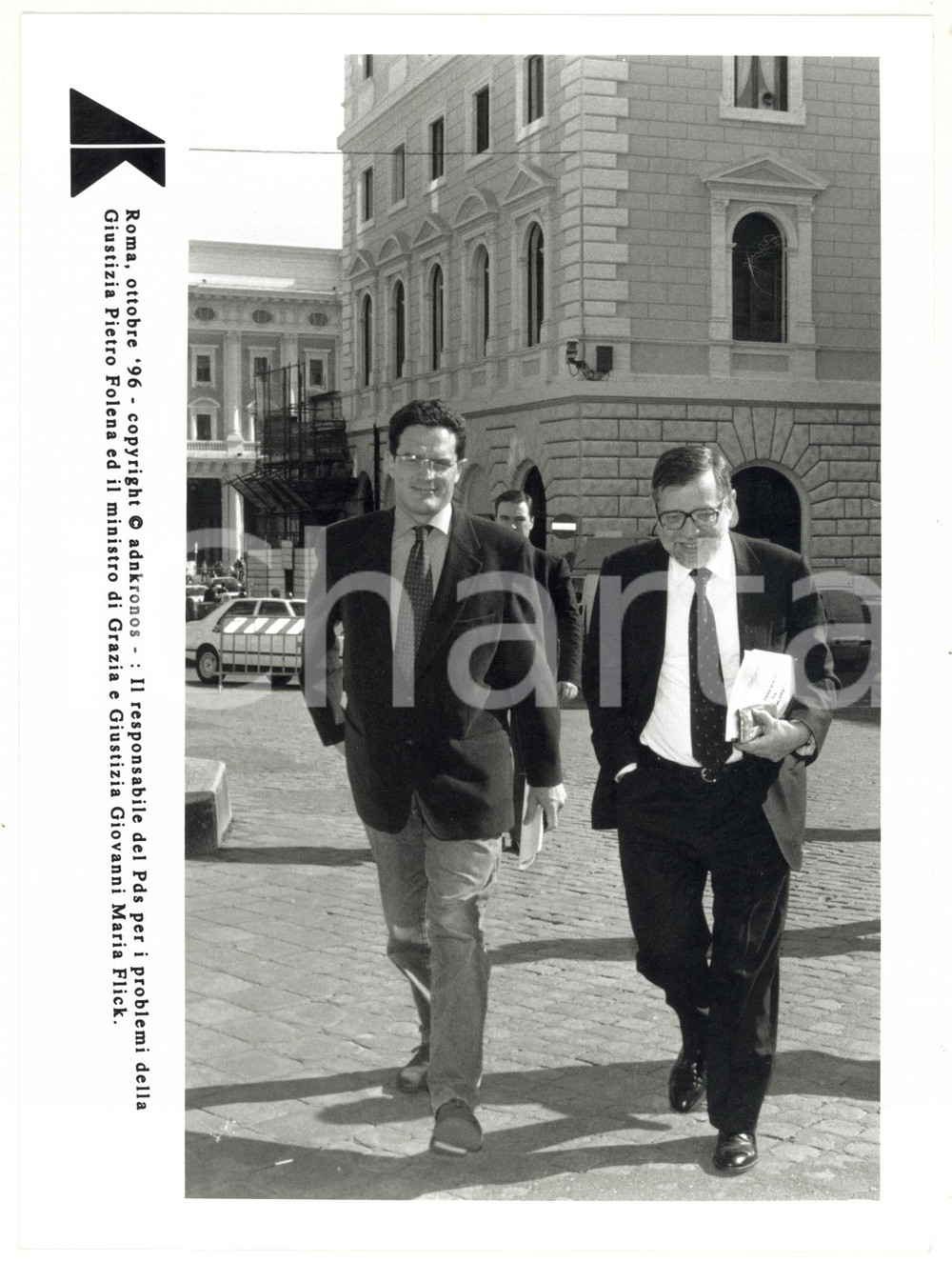 Fotografia d epoca originale 1996 ROMA Giovanni Maria FLICK con Pietro FOLENA del PDS  Foto 17x24 cm 1