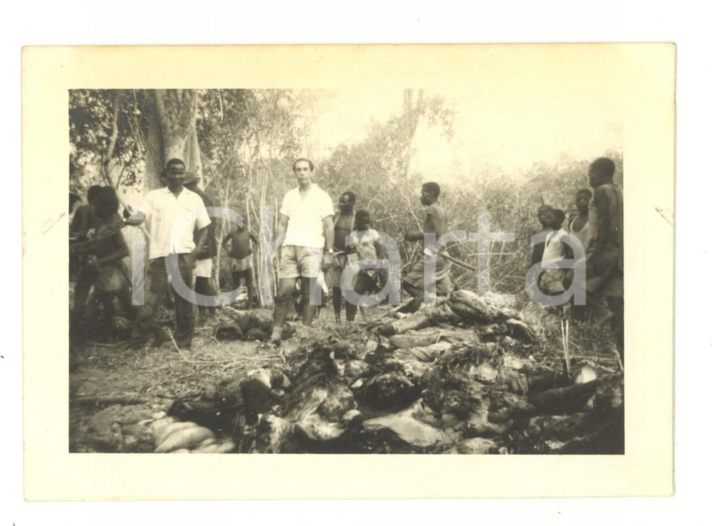 Fotografia d epoca originale 1964 MABOTO / MOZAMBICO Safari  Cacciatore con le prede  Foto VINTAGE 12x9 cm 1