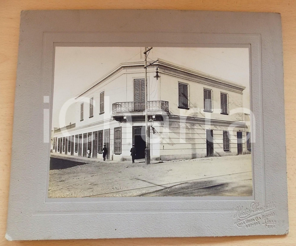 Fotografia d epoca originale 1910 ca LIMA PERÙ Veduta con edificio commerciale  Foto Hector PONZETTI 30x25 1
