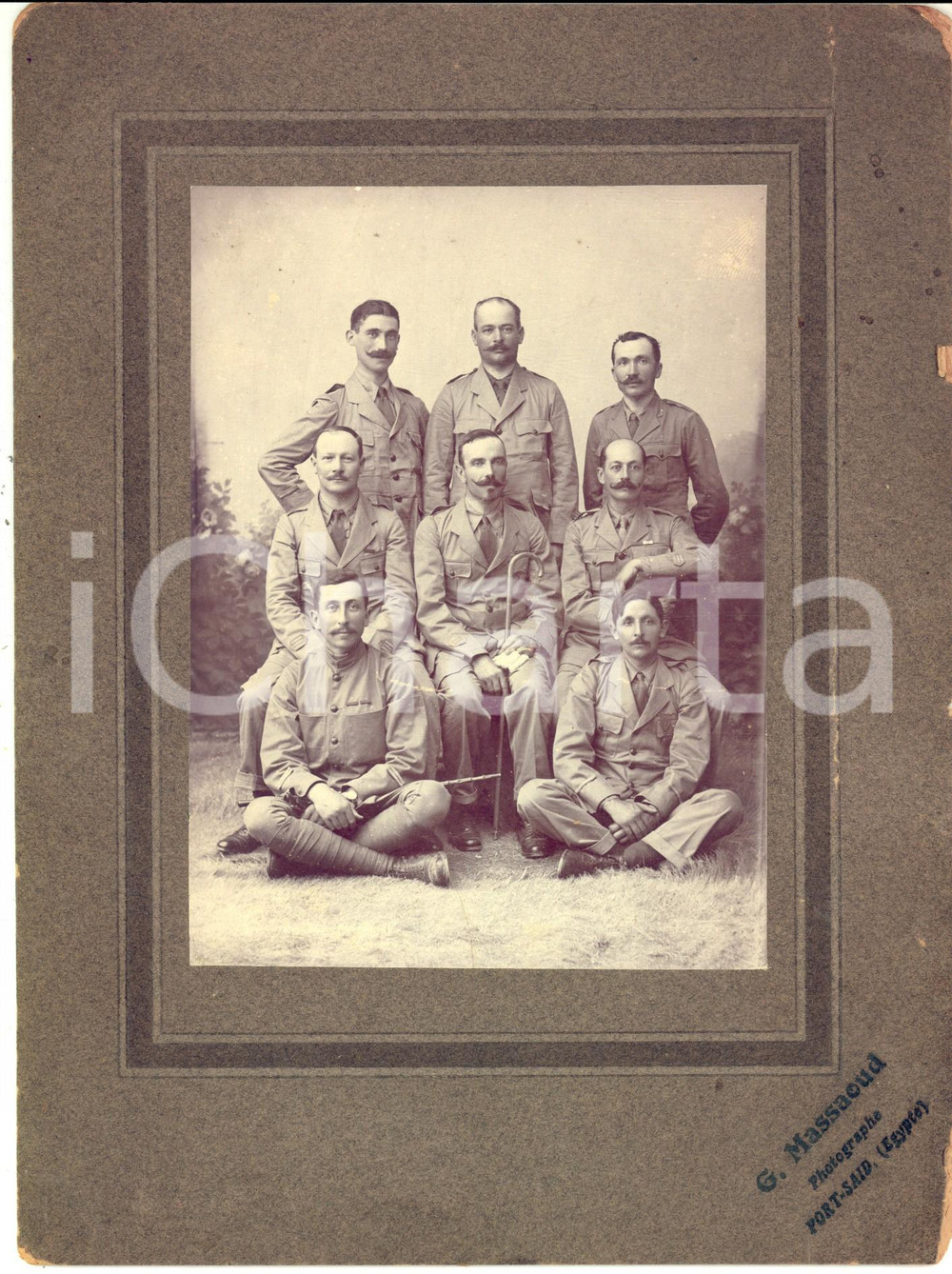 Fotografia d epoca originale 1917 PORT SAID EGYPT Gruppo di militari coloniali  Foto G. MASSAOUD 1
