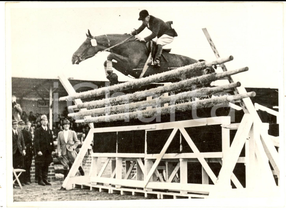 Fotografia d epoca originale 1951 WARENDORF IPPICA Fritz THIEDEMANN stabilisce nuovo record di salto Foto 1