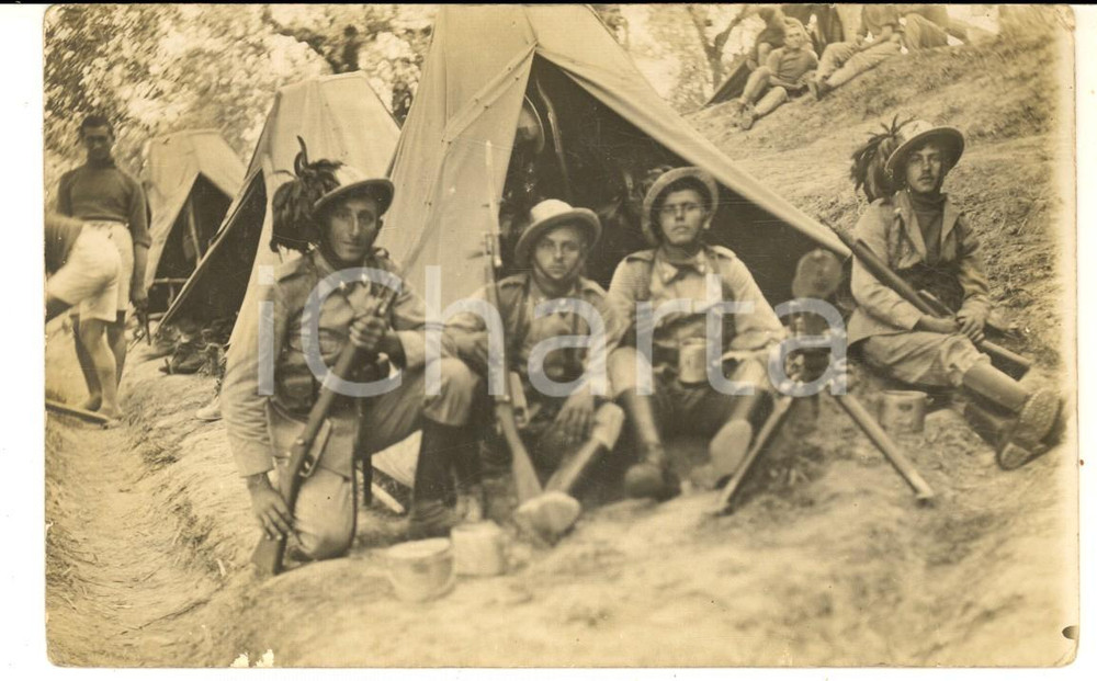Fotografia d epoca originale 1925 ca REGIO ESERCITO Bersaglieri nelle tende dell accampamento Foto cartolina 1
