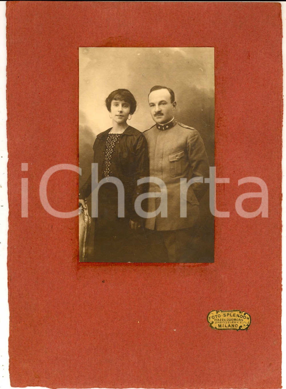 Fotografia d epoca originale 1920 ca MILANO Ritratto di un ufficiale con la moglie  Foto SPLENDOR 18x25 1