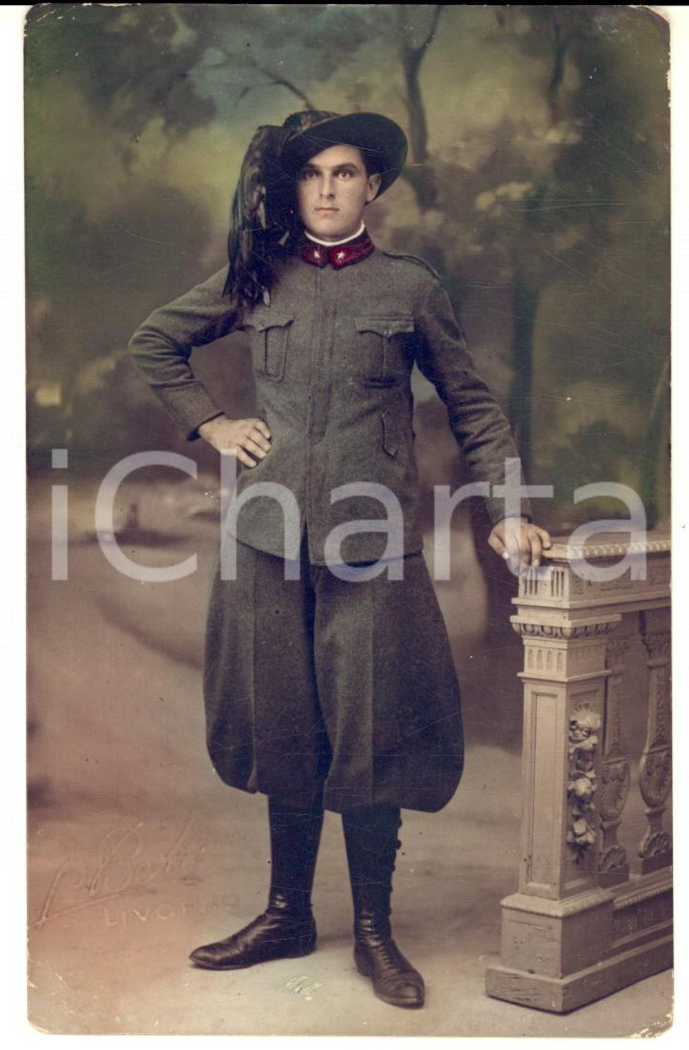 Fotografia d epoca originale 1926 LIVORNO REGIO ESERCITO Ritratto di bersagliere Foto cartolina BETTY 1