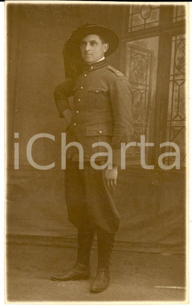 Fotografia d epoca originale 1925 ca LIVORNO REGIO ESERCITO Ritratto bersagliere di profilo Foto PIACENTINI 1