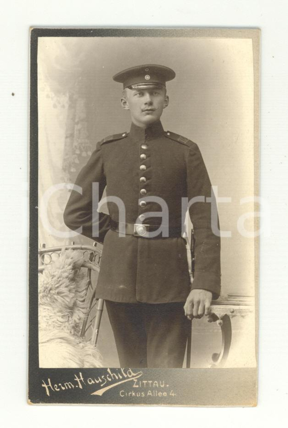 Fotografia d epoca originale 1910 ca ZITTAU DEUTSCHES HEER Ritratto di ufficiale Foto Hermann HAUSCHILD CDV 1