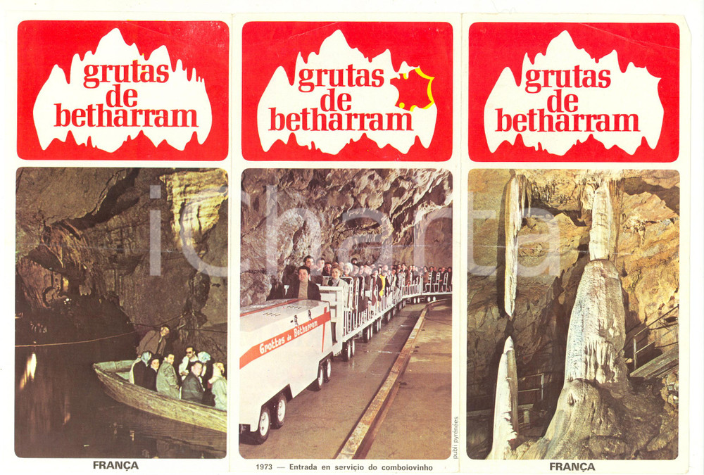 Materiale pubblicitario d’epoca 1973 FRANCE Grutas de BETHARRAM Pieghevole ILLUSTRATO VINTAGE Portuguese 1