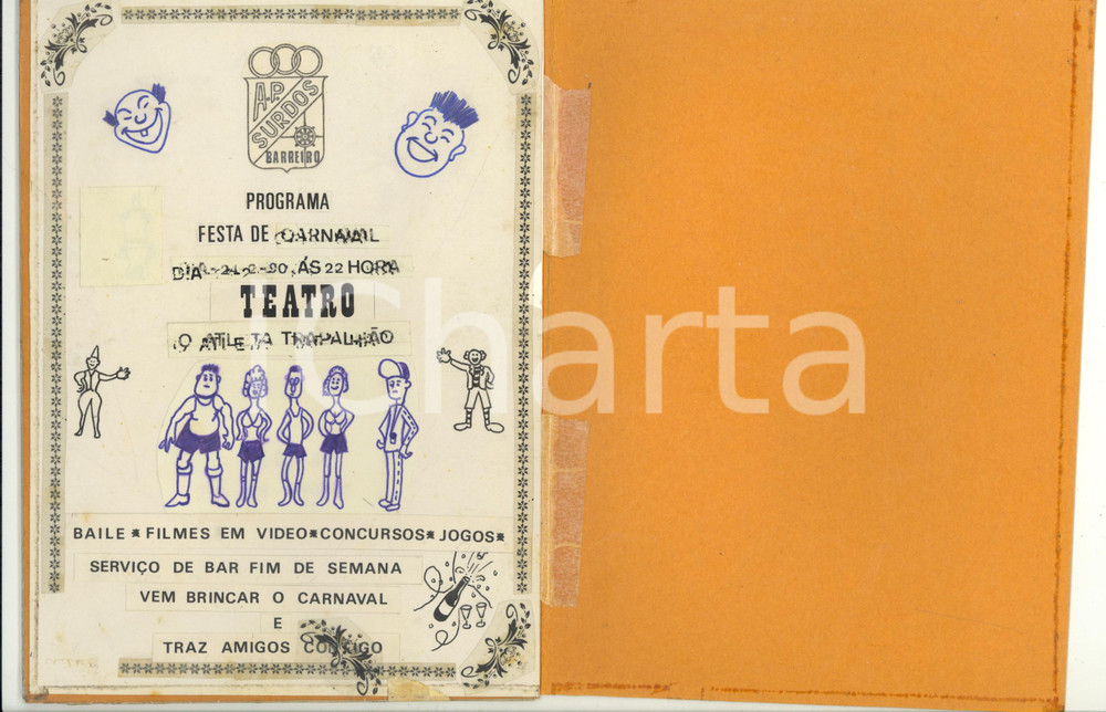 Materiale pubblicitario d’epoca 1990 PORTUGAL AssociaÃ§Ã£o de Surdos do Barreiro  Programa festa de Carnaval 1