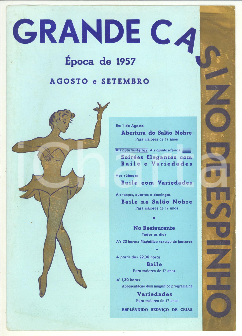 Materiale pubblicitario d’epoca 1957 Grande Casino de ESPINHO  Programma agosto e settembre  ILLUSTRATO 1