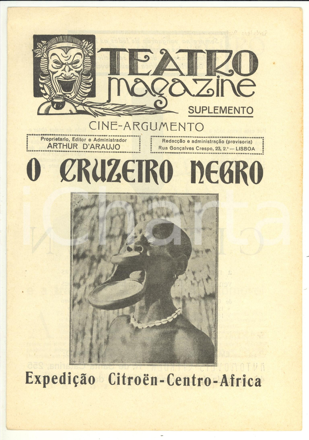 Giornale, rivista storica 1930 ca LISBOA TEATRO MAGAZINE O cruzeiro negro  AndrÃ© CITROEN  Rivista 1