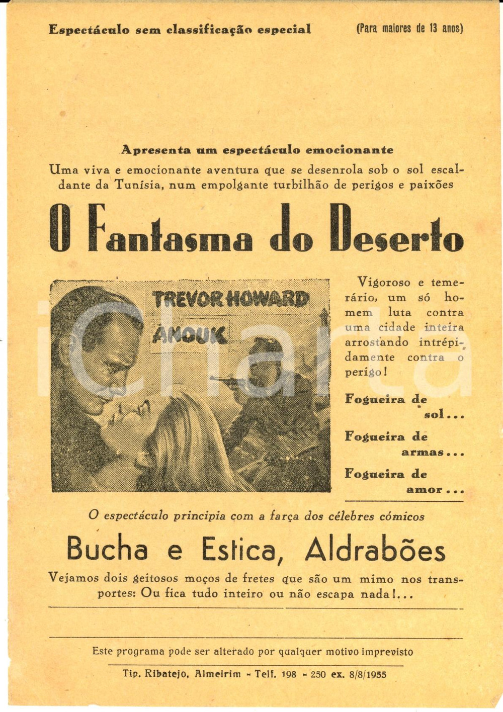 Materiale pubblicitario d’epoca 1955 CINEMA PORTUGAL Film O fantasma do deserto Trevor Howard  Volantino 1