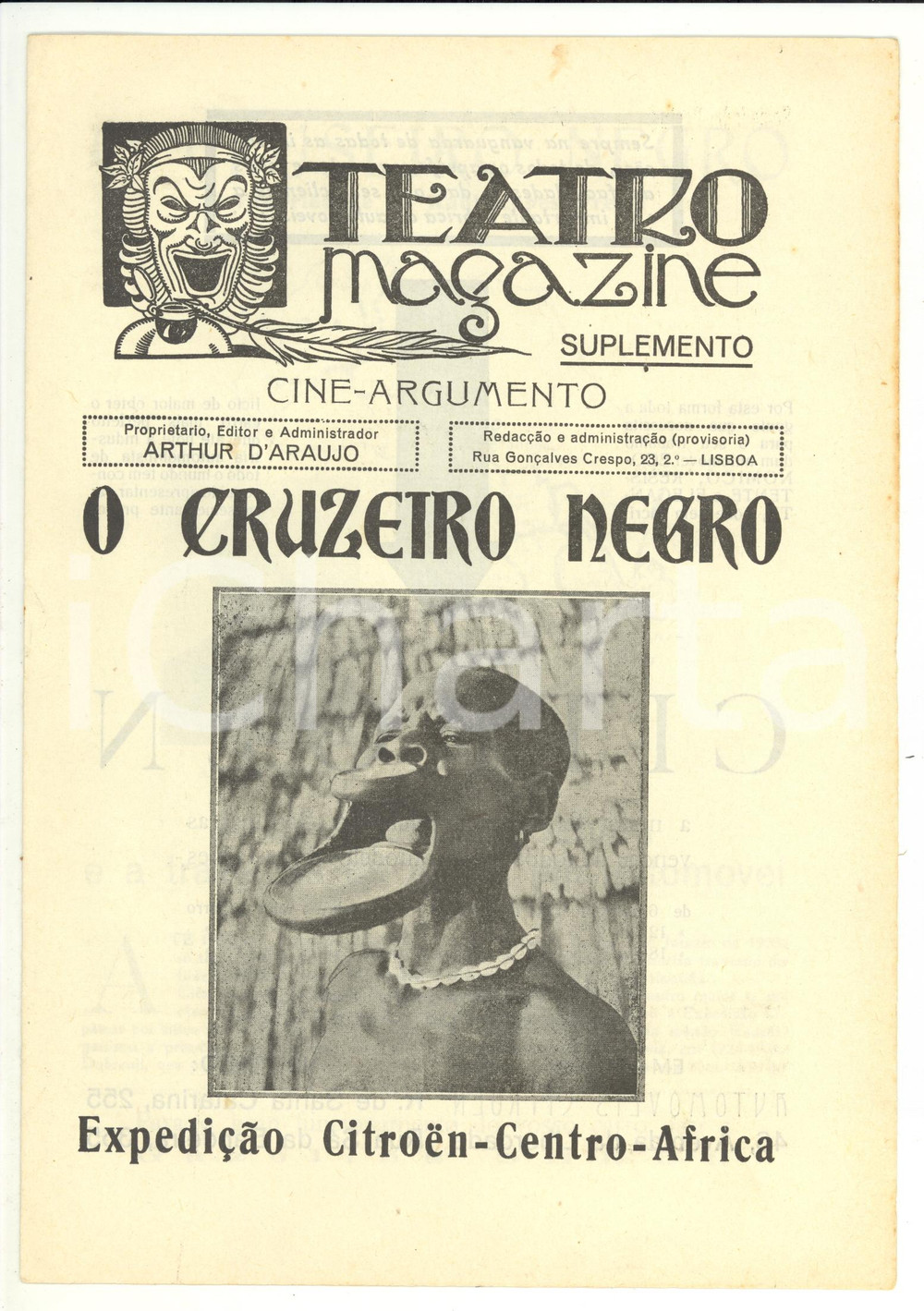 Giornale, rivista storica 1930 ca LISBOA TEATRO MAGAZINE O cruzeiro negro  AndrÃ© CITROEN Rivista 1