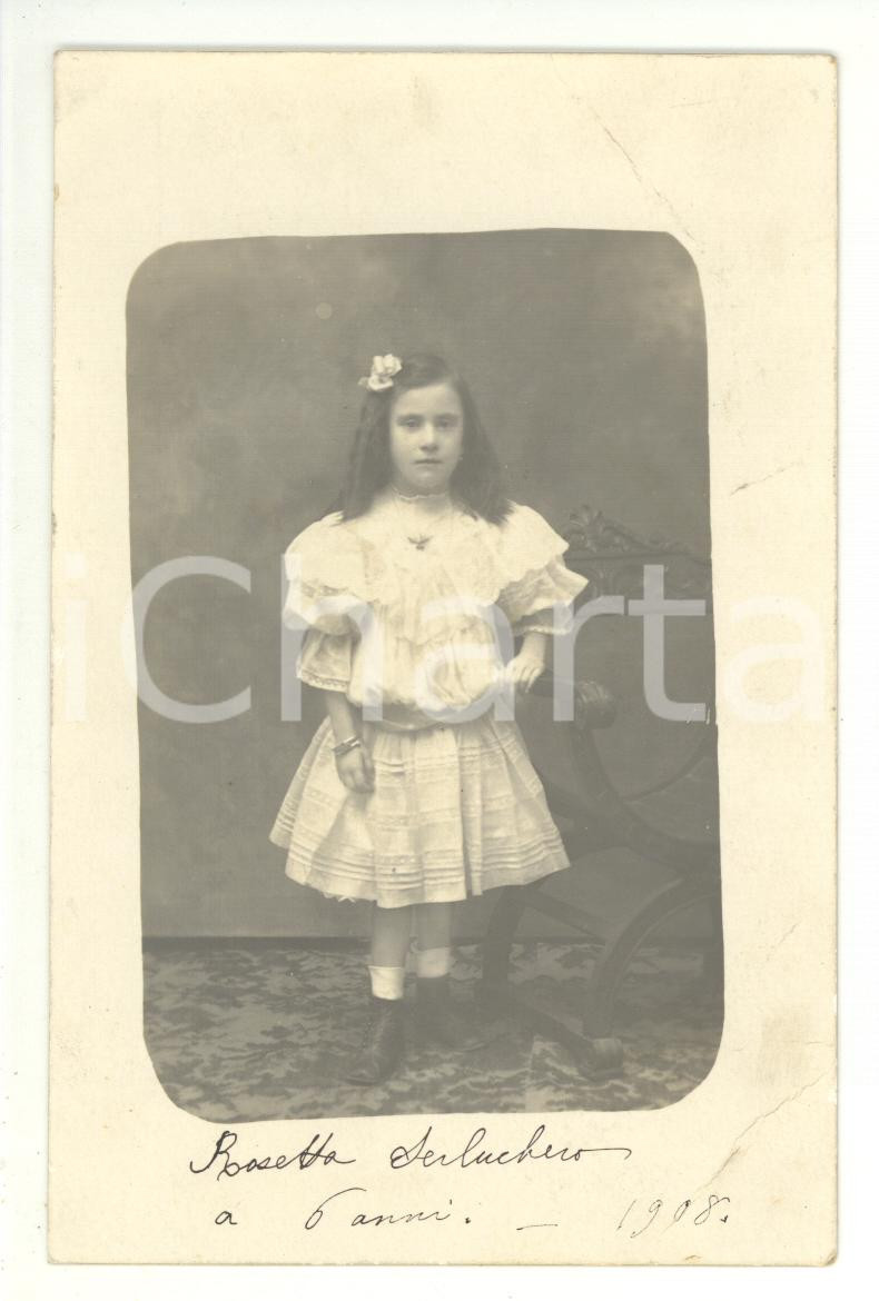 Fotografia d epoca originale 1908 LIGURIA ? Ritratto di Rosetta SERLUCHERO a sei anni  Foto cartolina 1