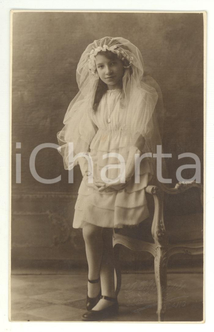 Fotografia d epoca originale 1921 MILANO Ritratto di Fernanda TANCI  Prima Comunione Foto cartolina FIORINI 1