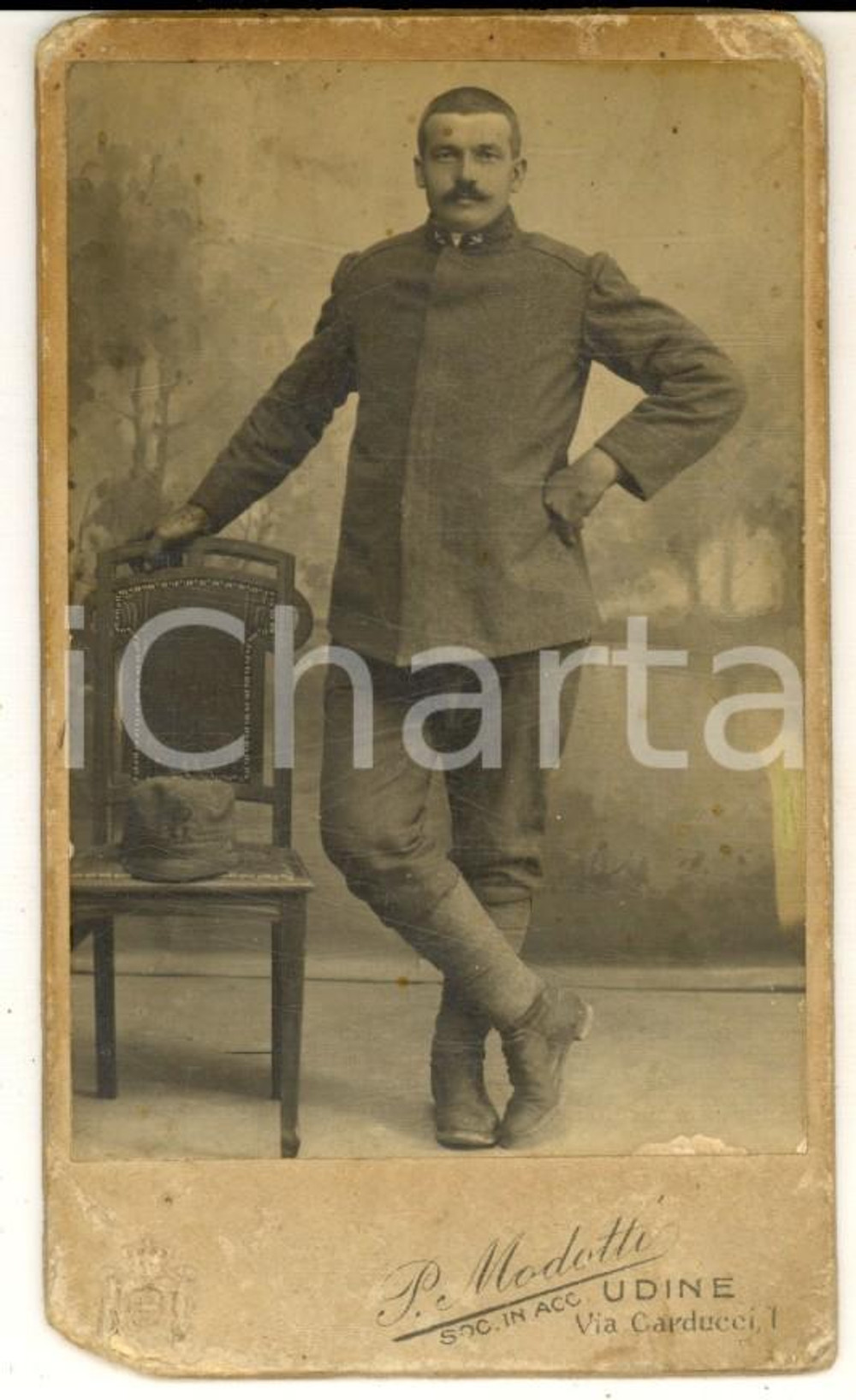 Fotografia d epoca originale 1900 ca UDINE REGIO ESERCITO Ufficiale 34Â° Reggimento Fanteria Foto P. MODOTTI 1