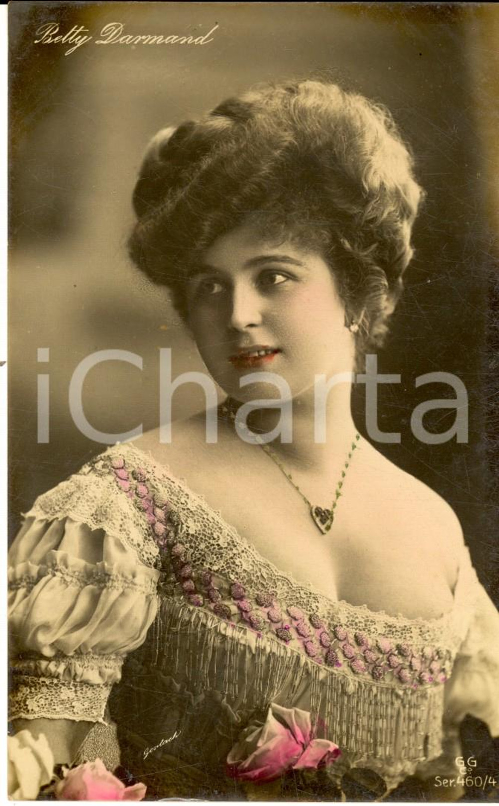 Cartolina originale da collezione 1908 THEATRE Actress Betty DARMAND  Portrait VINTAGE colored postcard FP VG 1